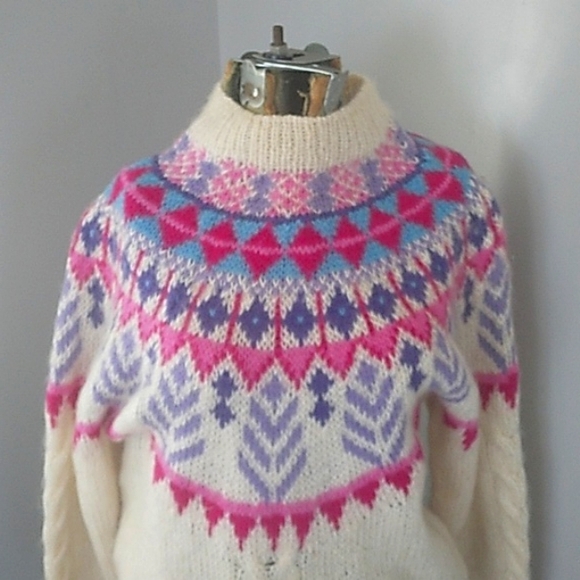 VTG Y2K FORENZA MOHAIR BLEND FAIRISLE SWEATER!!MOCK TURTLENECK WOMANS M - Picture 2 of 5
